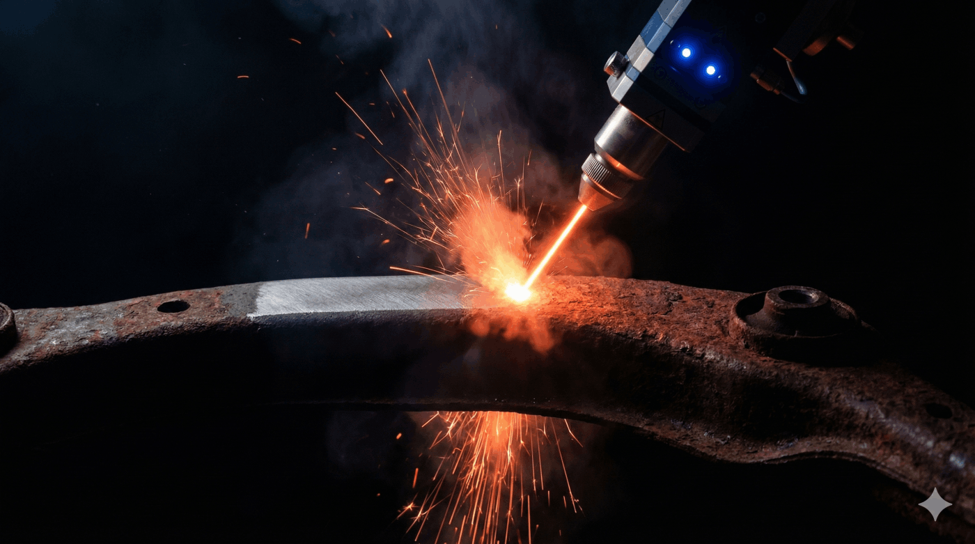 Laserové čištění kovových dílů veterána bez poškození povrchu